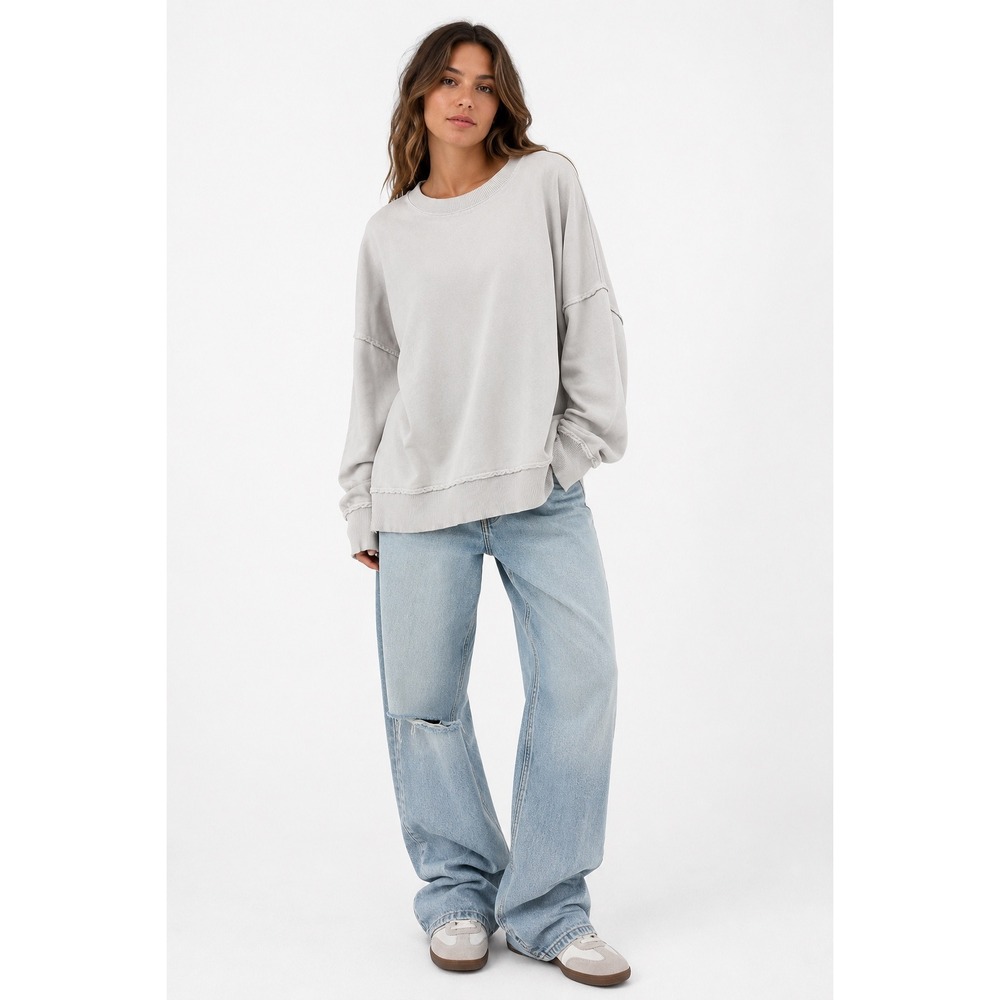 Aerie Sweatshirt Womens Medium White Oversized Raw Seam Thumbhole Pullover Cozy
